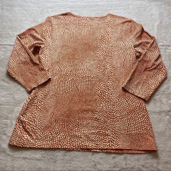 J McLaughlin V-Neck w/4 Sleeve Catalina Cloth Orange and White  Design Top S-L - Picture 2 of 8
